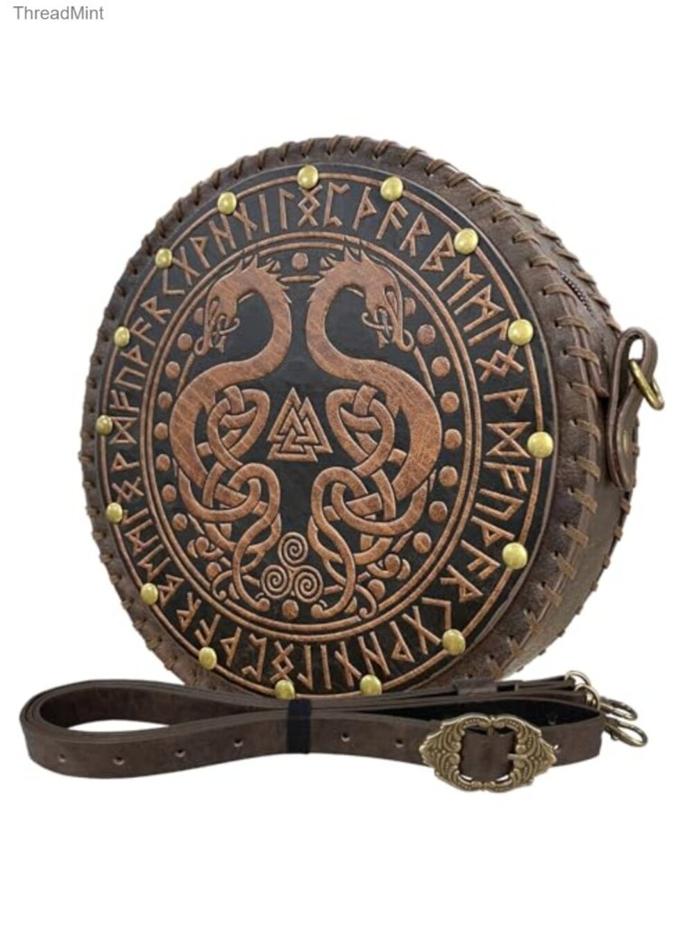 Viking Embossed Crossbody Bag Faux Leather Nordic Medieval Belt Bag